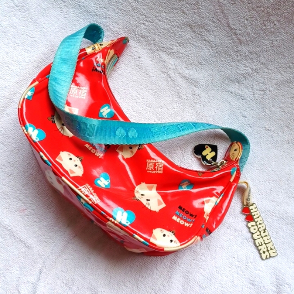 Vintage Harajuku Lovers mini shoulder purse w/ red cats meow canvas Lolita